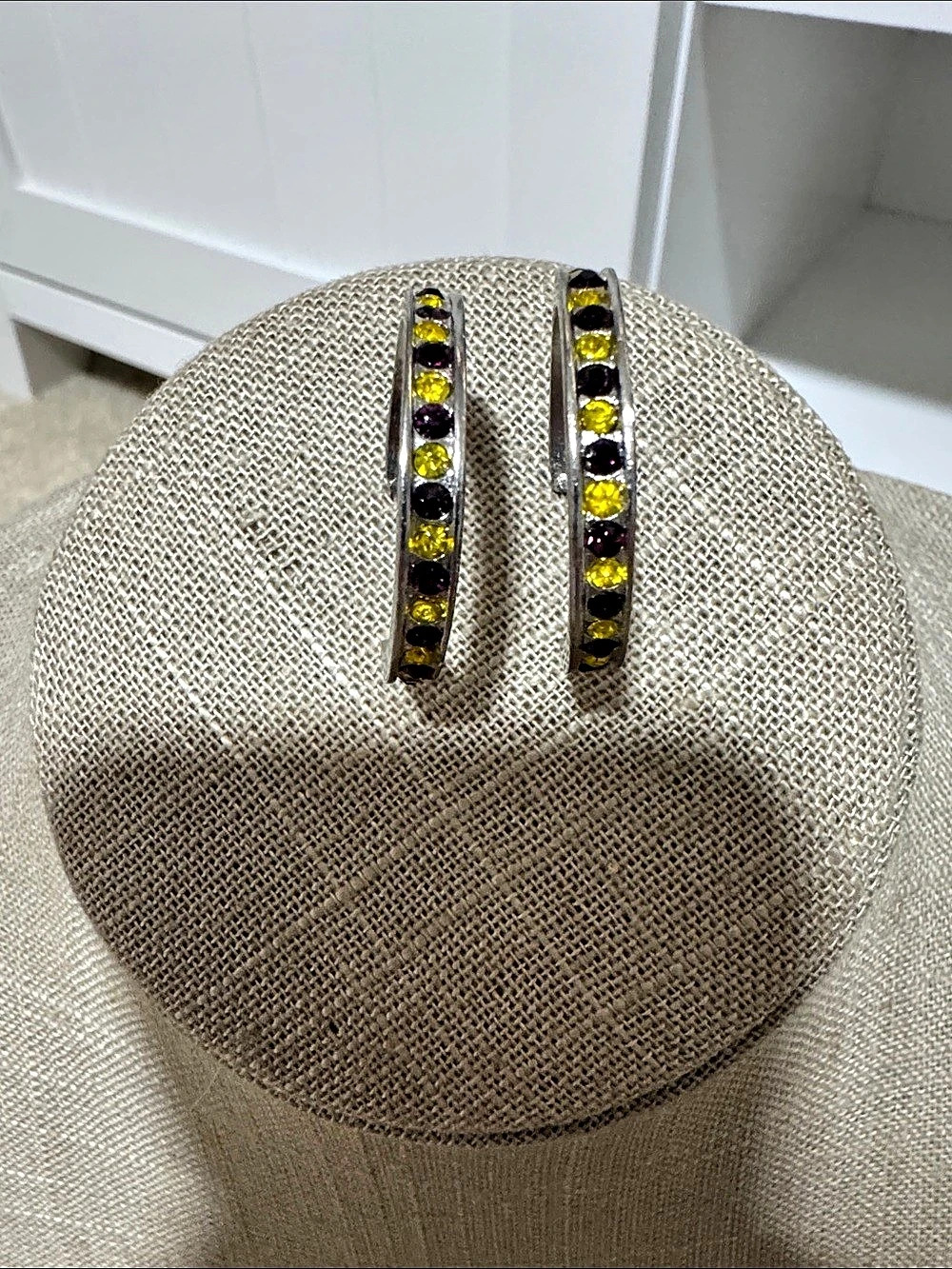 Purple & Yellow Stone Hoop Earrings